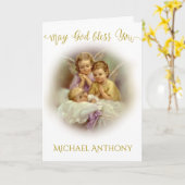 Baptism Baby Praying Angels Gold Script Overlay Kaart (Gele Bloem)