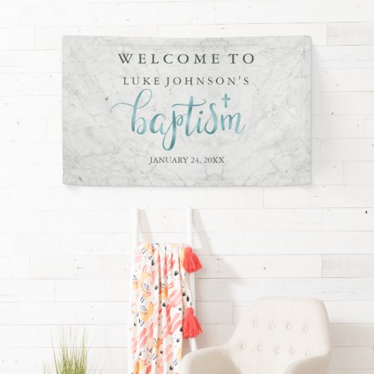 Baptism Banner Modern Marble Blue (Insitu)