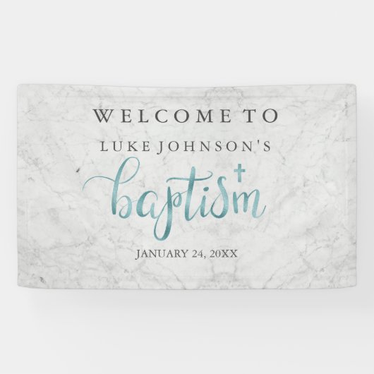 Baptism Banner Modern Marble Blue (Horizontaal)