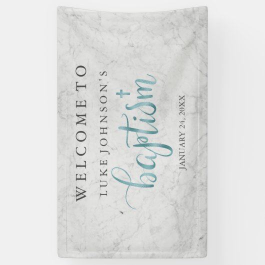 Baptism Banner Modern Marble Blue (Verticaal)