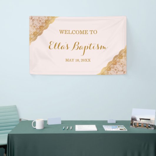 Baptism Banner Pink Gold Lace (Beurs)