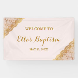 Baptism Banner Pink Gold Lace