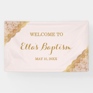 Baptism Banner Pink Gold Lace