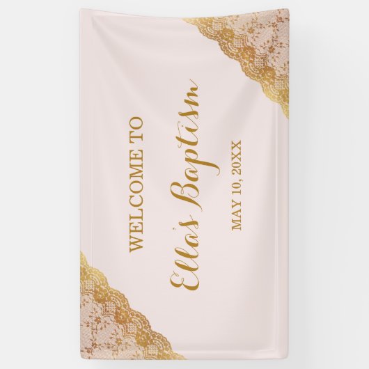 Baptism Banner Pink Gold Lace (Verticaal)