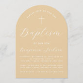 Baptism Beige Arch Eenvoudig Script Cross Lichtbru Kaart (Voorkant)