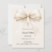 Baptism beige bow elegant invitation (Voorkant)