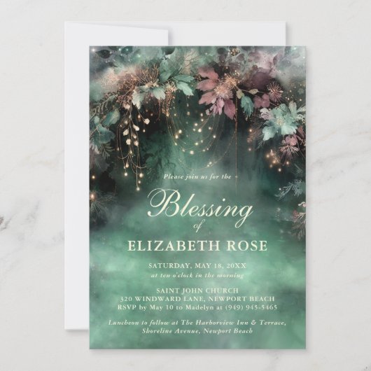 Baptism Blessing Enchanted Forest Garden Botanical Kaart (Voorkant)