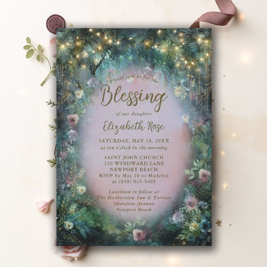 Baptism Blessing Enchanted Garden Roses Fairytale Kaart