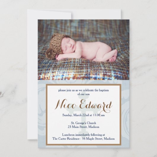 Baptism Blessings Blue Christening Invitation Kaart (Voorkant)