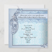 Baptism Blue Blauwgroen Cross Boy Damask christeni Kaart (Achterkant)