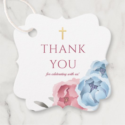 Baptism Blue Blush Pink Floral Bedankjes Labels (Voorkant)