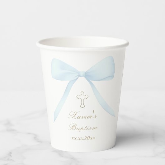 Baptism blue bow papieren bekers (Achterkant)