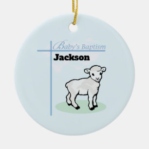 Baptism Blue Boy Lamb,  Keramisch Ornament