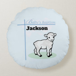 Baptism Blue Boy Lamb,  Rond Kussen