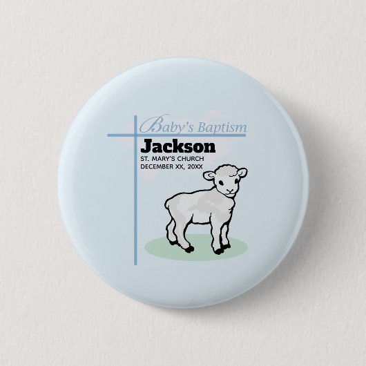 Baptism Blue Boy Lamb,  Ronde Button 5,7 Cm (Voorkant)