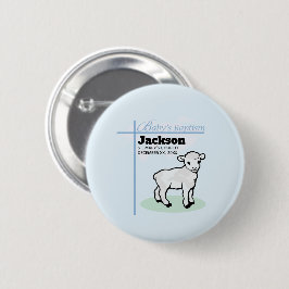 Baptism Blue Boy Lamb,  Ronde Button 5,7 Cm