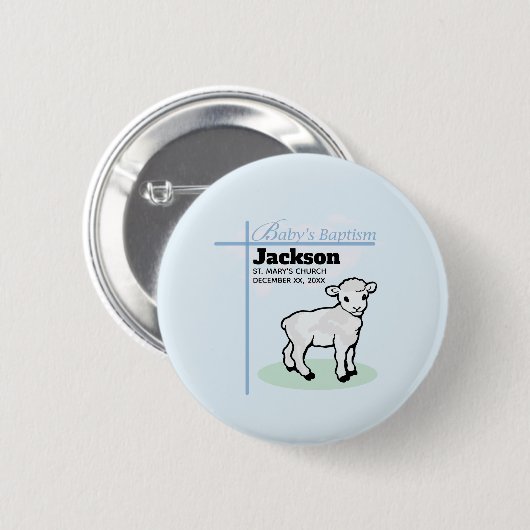 Baptism Blue Boy Lamb,  Ronde Button 5,7 Cm (Voorkant /achterkant)