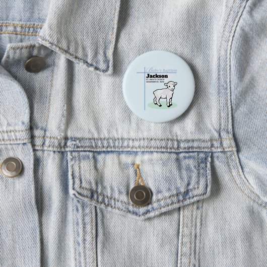 Baptism Blue Boy Lamb, Ronde Button 5,7 Cm (In situ)