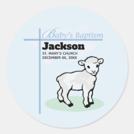 Baptism Blue Boy Lamb,  Ronde Sticker