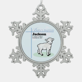 Baptism Blue Boy Lamb,  Tin Sneeuwvlok Ornament