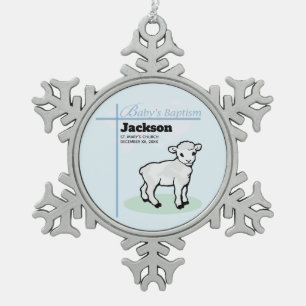Baptism Blue Boy Lamb, Tin Sneeuwvlok Ornament