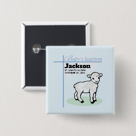 Baptism Blue Boy Lamb,  Vierkante Button 5,1 Cm