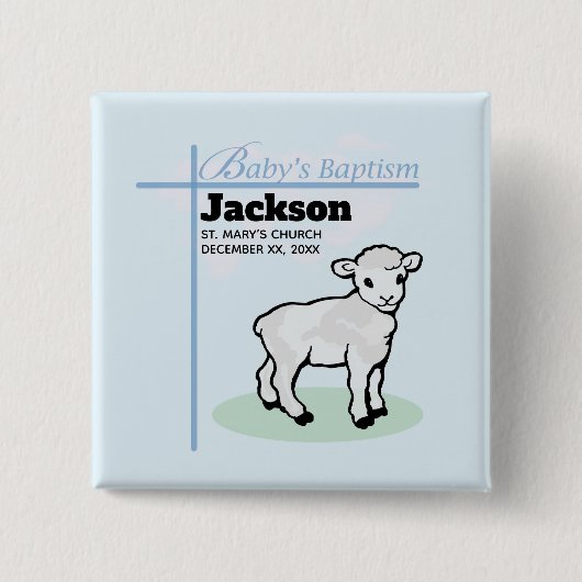 Baptism Blue Boy Lamb,  Vierkante Button 5,1 Cm (Voorkant)