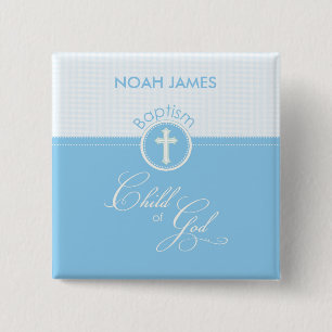 Baptism Blue Child of God, Vierkante Button 5,1 Cm