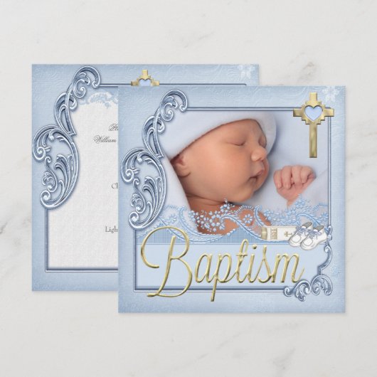 Baptism Blue Cross Boy Christening Kaart (Voorkant / Achterkant)