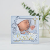 Baptism Blue Cross Boy Christening Kaart (Staand voorkant)