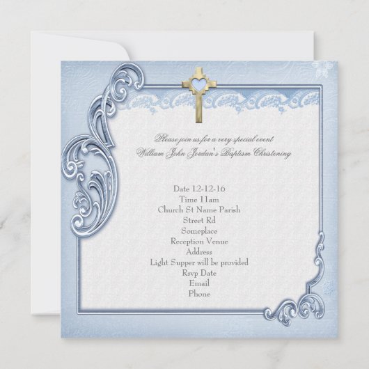 Baptism Blue Cross Boy Christening Kaart (Achterkant)