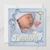 Baptism Blue Cross Boy Christening Kaart (Voorkant)