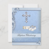 Baptism Blue Cross Boy Damask Bijbelschotels Kaart (Voorkant)