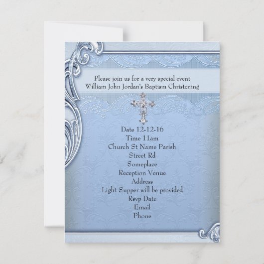Baptism Blue Cross Boy Damask Bijbelschotels Kaart (Achterkant)