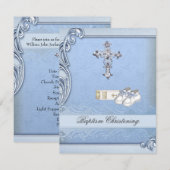 Baptism Blue Cross Boy Damask Bijbelschotels Kaart (Voorkant / Achterkant)