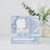 Baptism Blue Cross Boy damask christening Kaart (Staand voorkant)