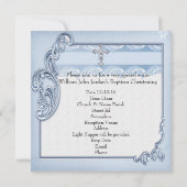 Baptism Blue Cross Boy damask christening Kaart (Achterkant)