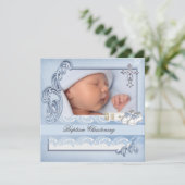 Baptism Blue Cross Boy damask christening Kaart (Staand voorkant)