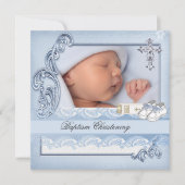 Baptism Blue Cross Boy damask christening Kaart (Voorkant)