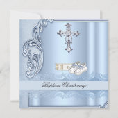 Baptism Blue Cross Boy damask christening Kaart (Voorkant)