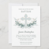 Baptism Blue Cross en Wreath Invitations (Voorkant)
