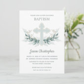 Baptism Blue Cross en Wreath Invitations (Staand voorkant)