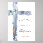 Baptism | blue cross welcome sign poster (Voorkant)