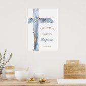 Baptism | blue cross welcome sign poster (Keuken)