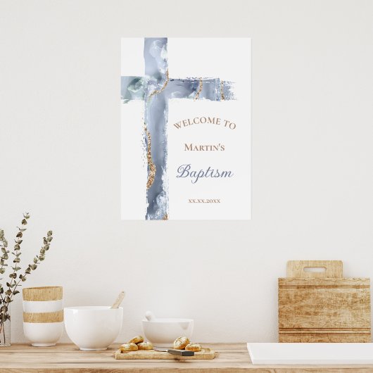 Baptism | blue cross welcome sign poster (Keuken)