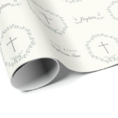 Baptism Blue en Green Leaf Wreate Cadeaupapier (Rol Hoek)