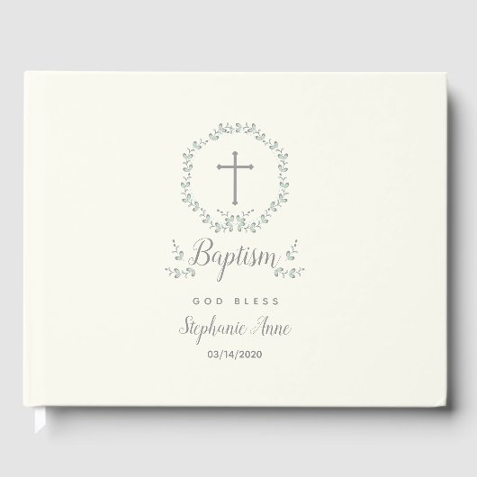 Baptism Blue en Green Leaf Wreate Gastenboek (Voorkant)