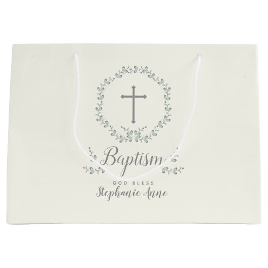 Baptism Blue en Green Leaf Wreate Groot Cadeauzakje (Voorkant)