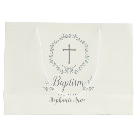 Baptism Blue en Green Leaf Wreate Groot Cadeauzakje (Achterkant)