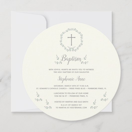 Baptism Blue en Green Leaf Wreate Kaart (Voorkant)
